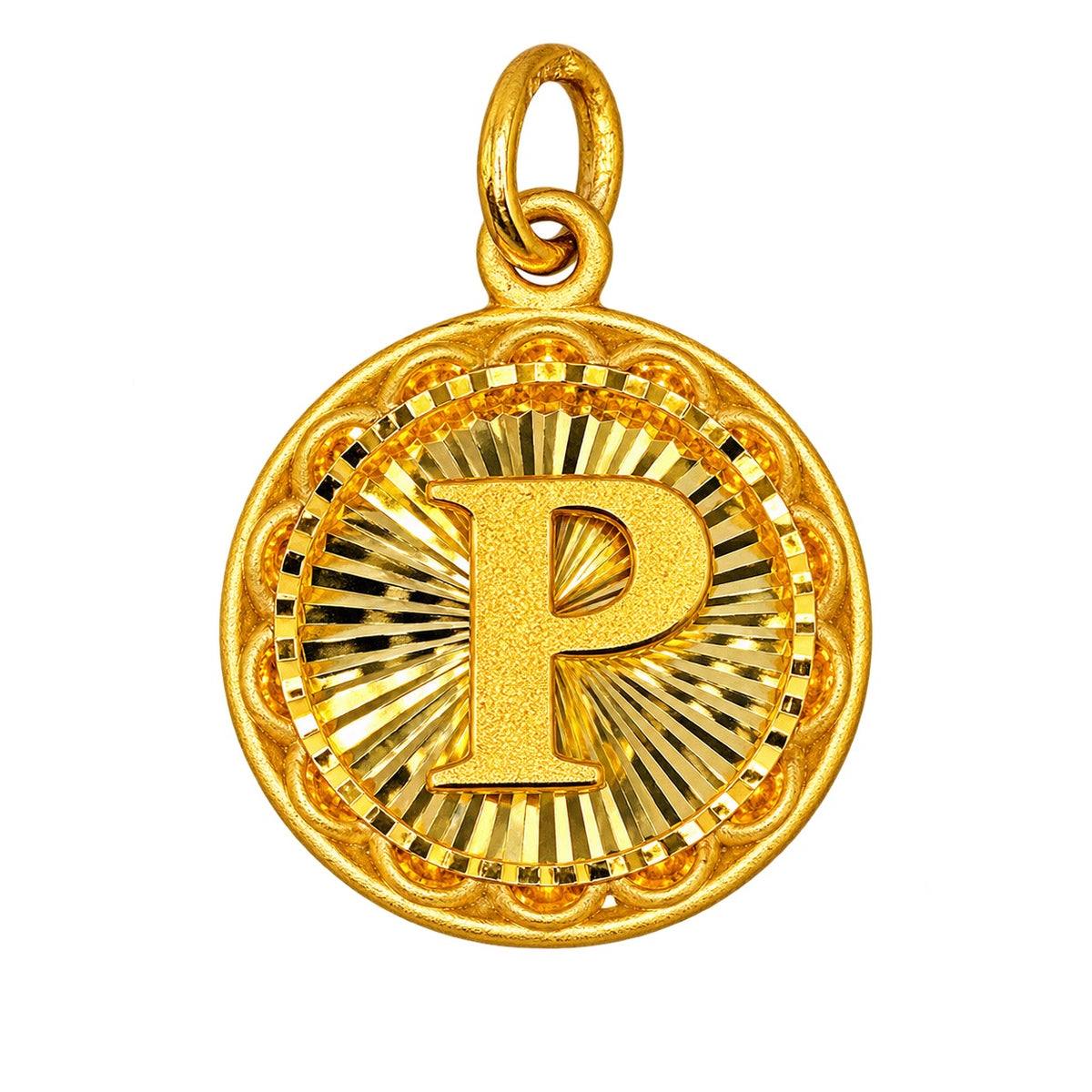 24K Gold Circular Letter Pendant Diamond Cut