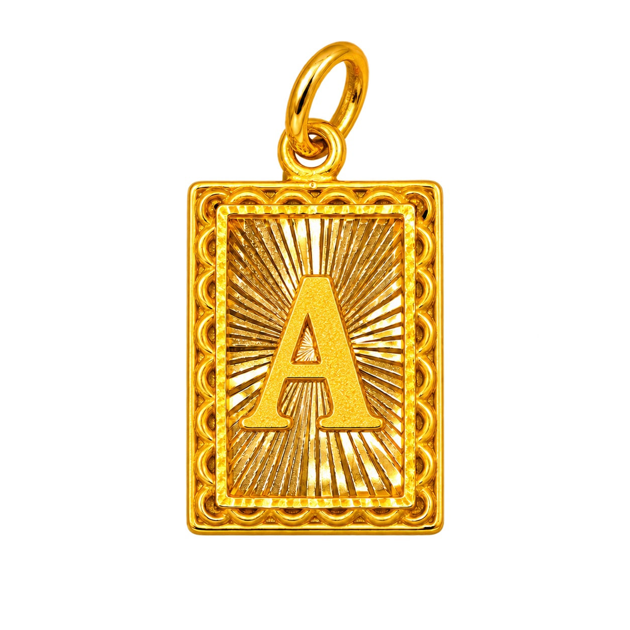 24K Gold Rectangular Letter Pendant Diamond Cut