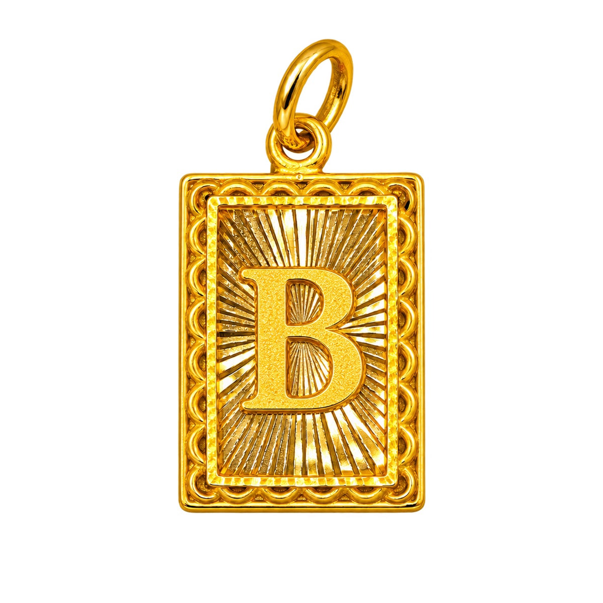 24K Gold Rectangular Letter Pendant Diamond Cut