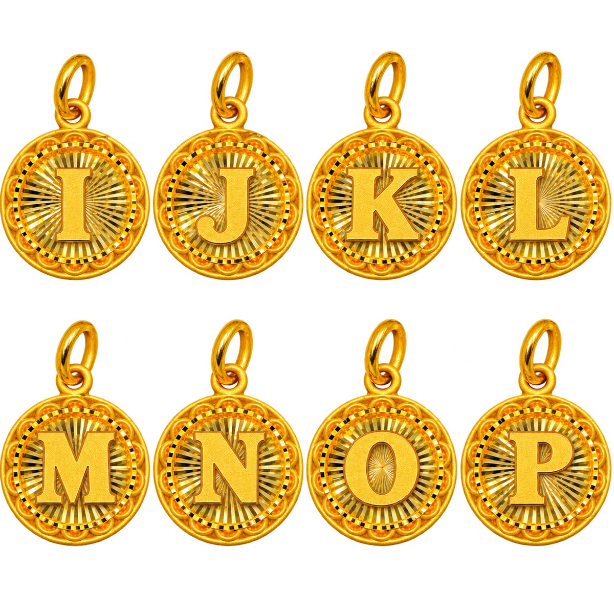 24K Gold Circular Letter Pendant Diamond Cut