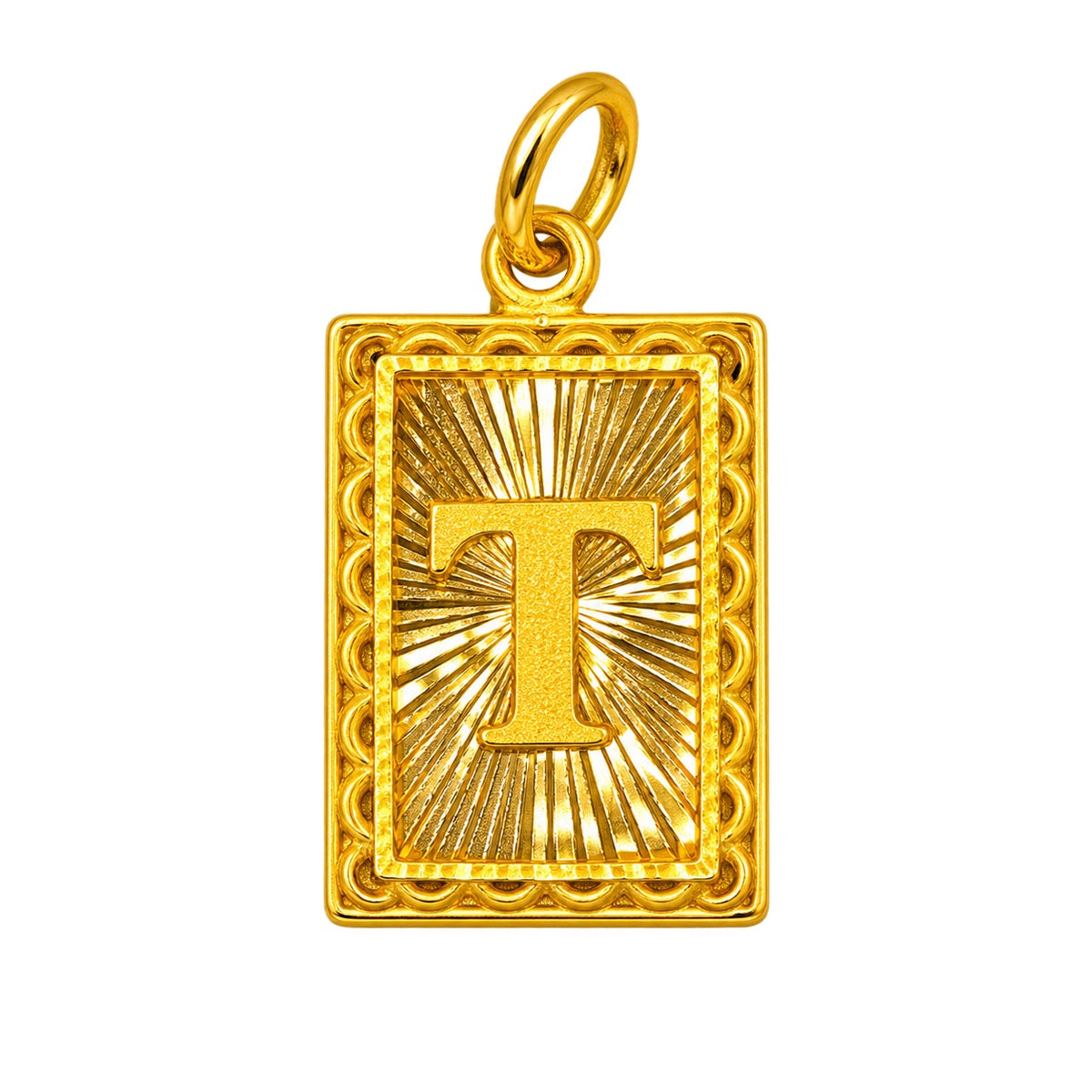 24K Gold Rectangular Letter Pendant Diamond Cut