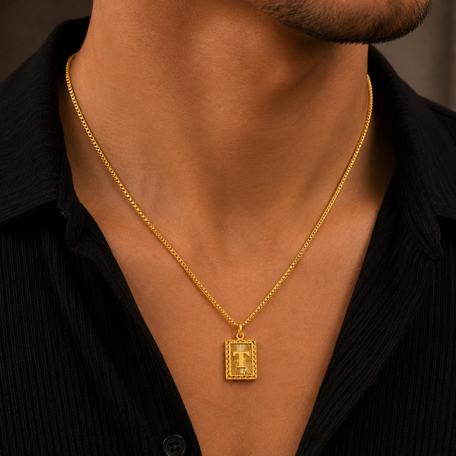24K Gold Rectangular Letter Pendant Diamond Cut