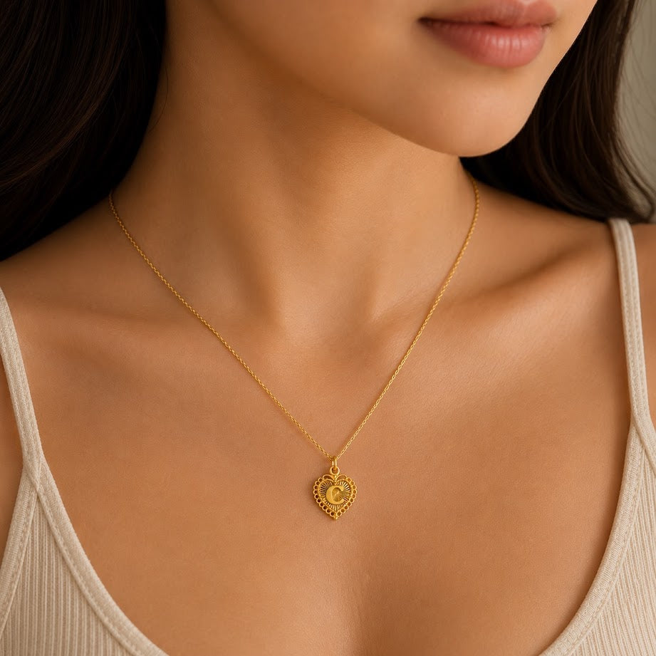 24K Gold Heart Shape Letter Pendant Diamond Cut