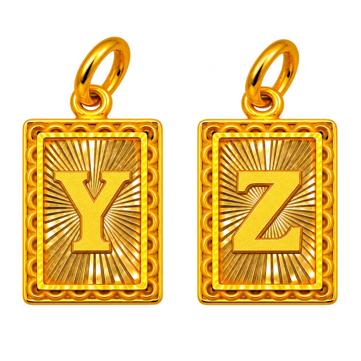 24K Gold Rectangular Letter Pendant Diamond Cut