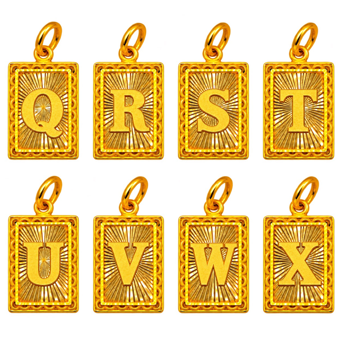 24K Gold Rectangular Letter Pendant Diamond Cut