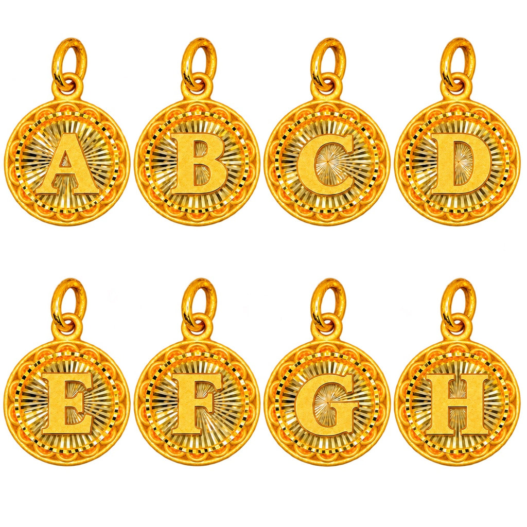 24K Gold Circular Letter Pendant Diamond Cut