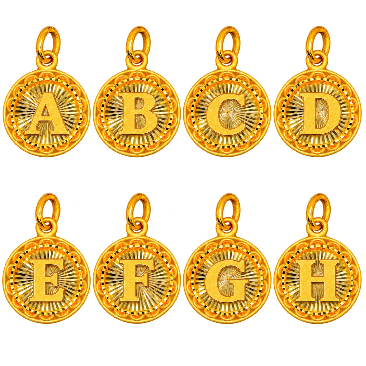 24K Gold Circular Letter Pendant Diamond Cut