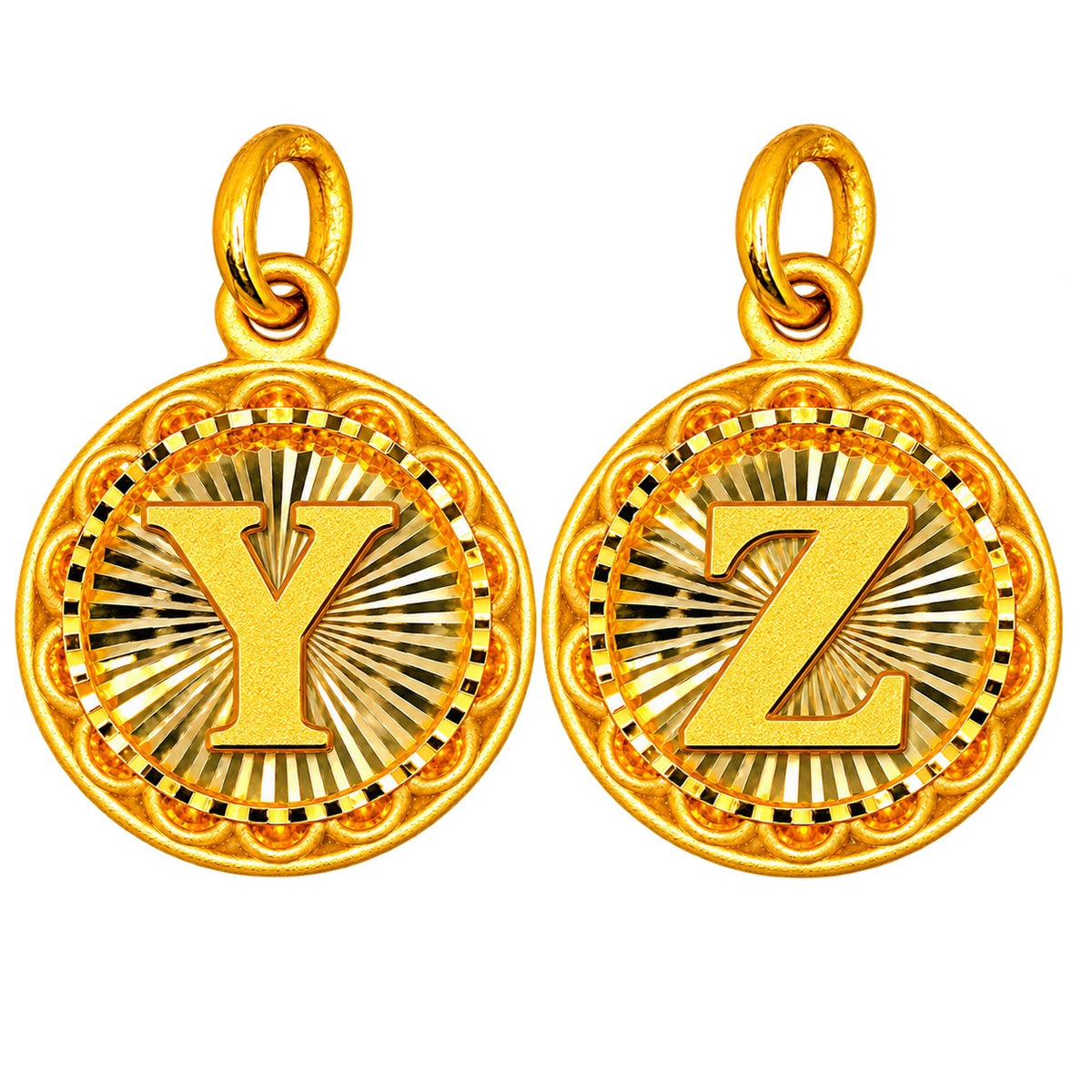 24K Gold Circular Letter Pendant Diamond Cut