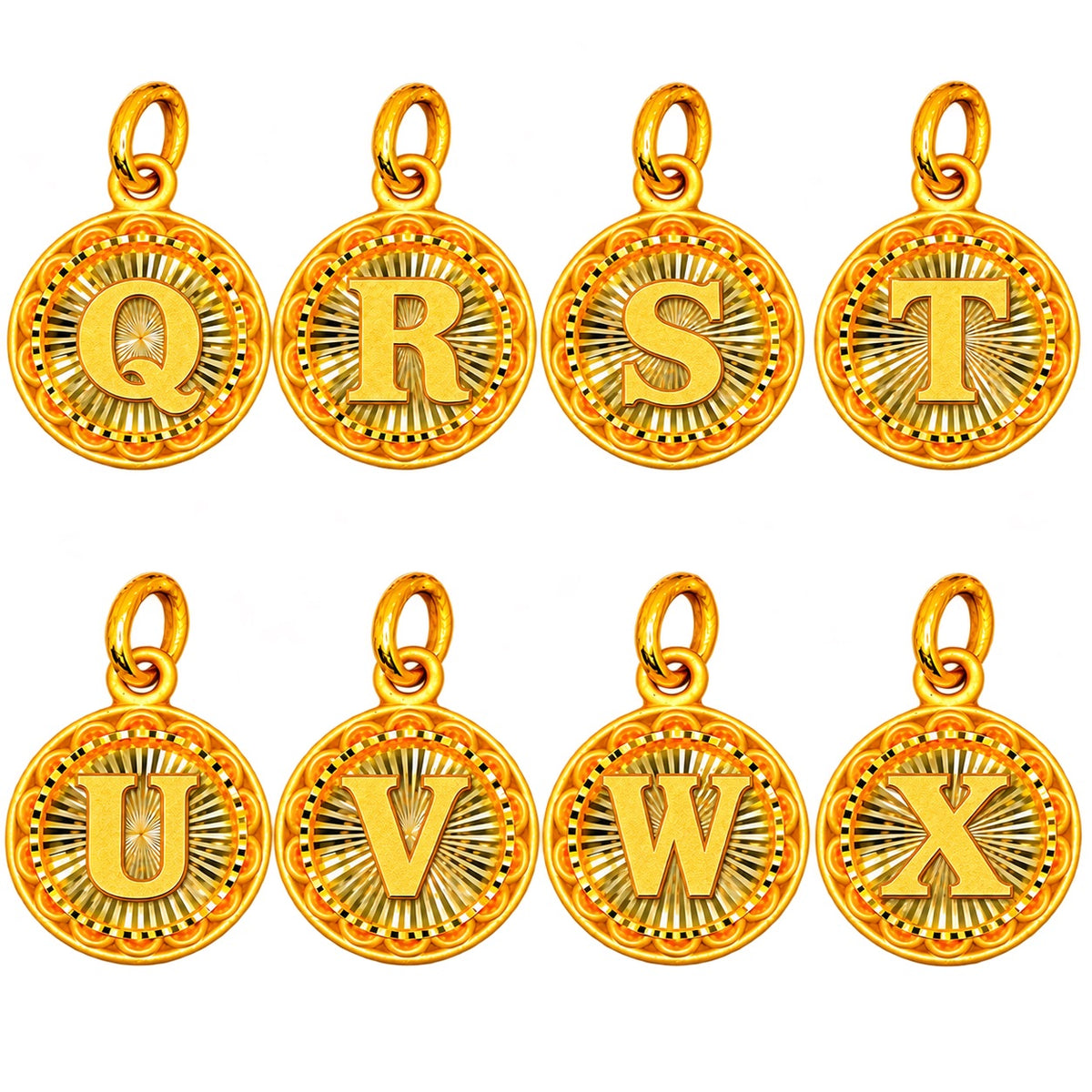 24K Gold Circular Letter Pendant Diamond Cut