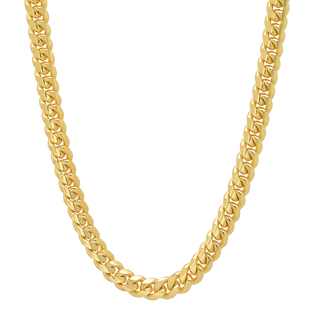10MM Solid Miami Cuban Link Chain in polished yellow gold
