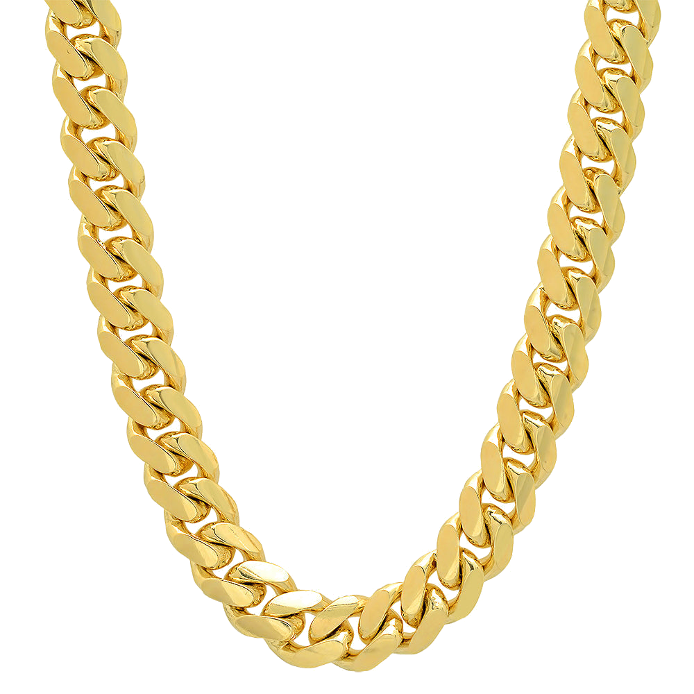 11.5MM Solid Miami Cuban Link Chain in polished yellow gold