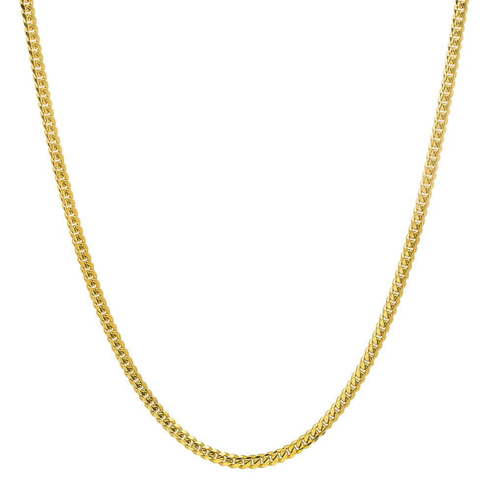 2MM Solid Miami Cuban Link Chain in polished yellow gold
