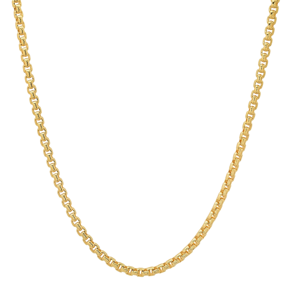 3MM Solid Rounded Box Chain in polished yellow gold