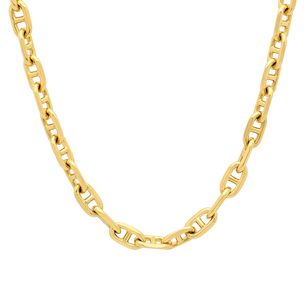 6MM Solid Alternating Mariner Chain in polished yellow gold