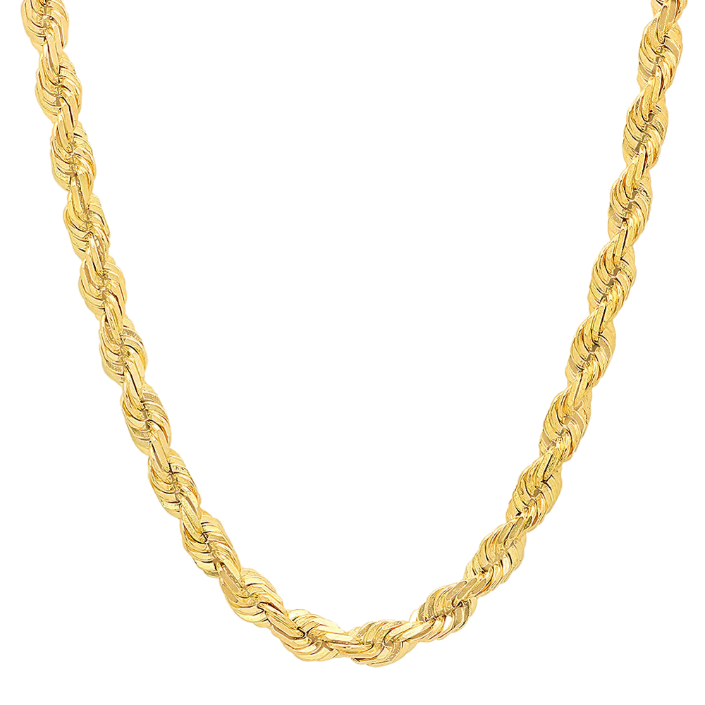 7MM Solid Diamond-Cut Rope Chain in polished yellow gold
