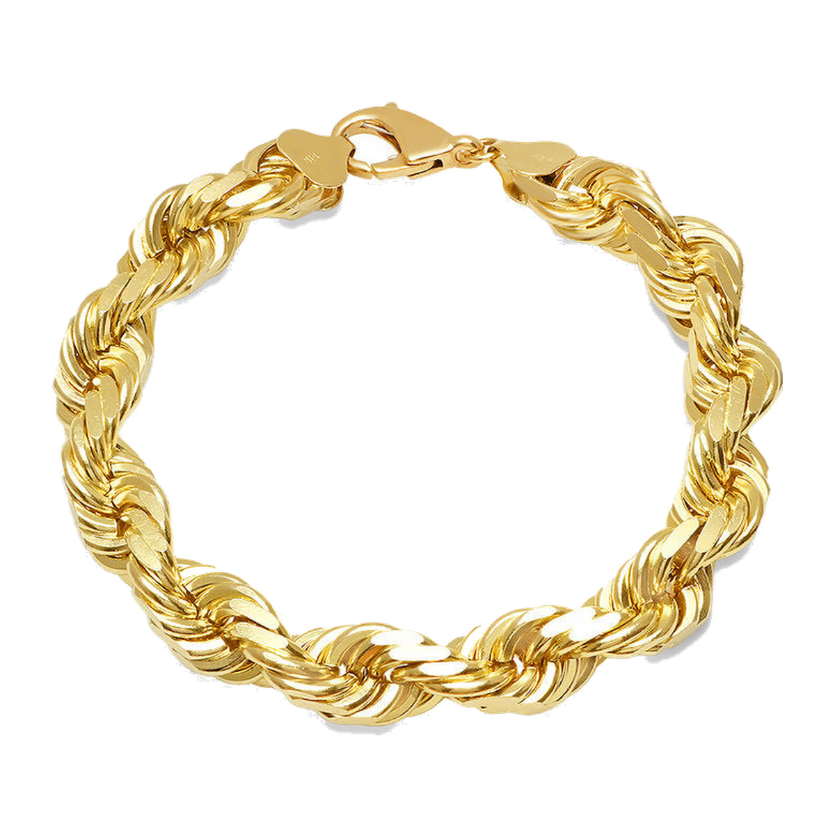 12MM Solid Diamond-Cut Rope Bracelet — yellow gold