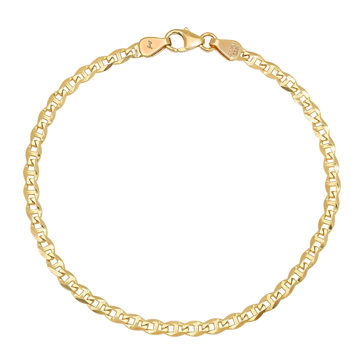 3MM Solid Diamond-Cut Mariner Bracelet — yellow gold
