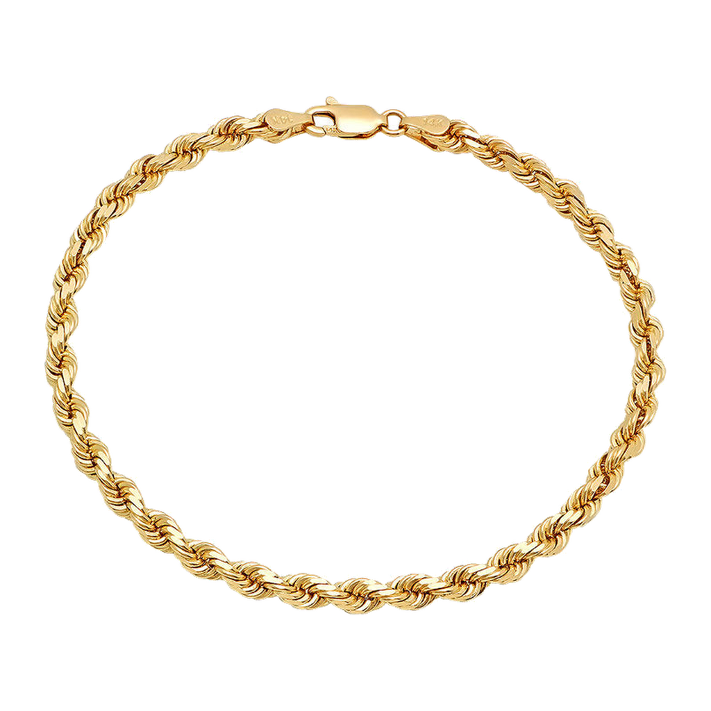 4MM Solid Diamond-Cut Rope Bracelet — yellow gold