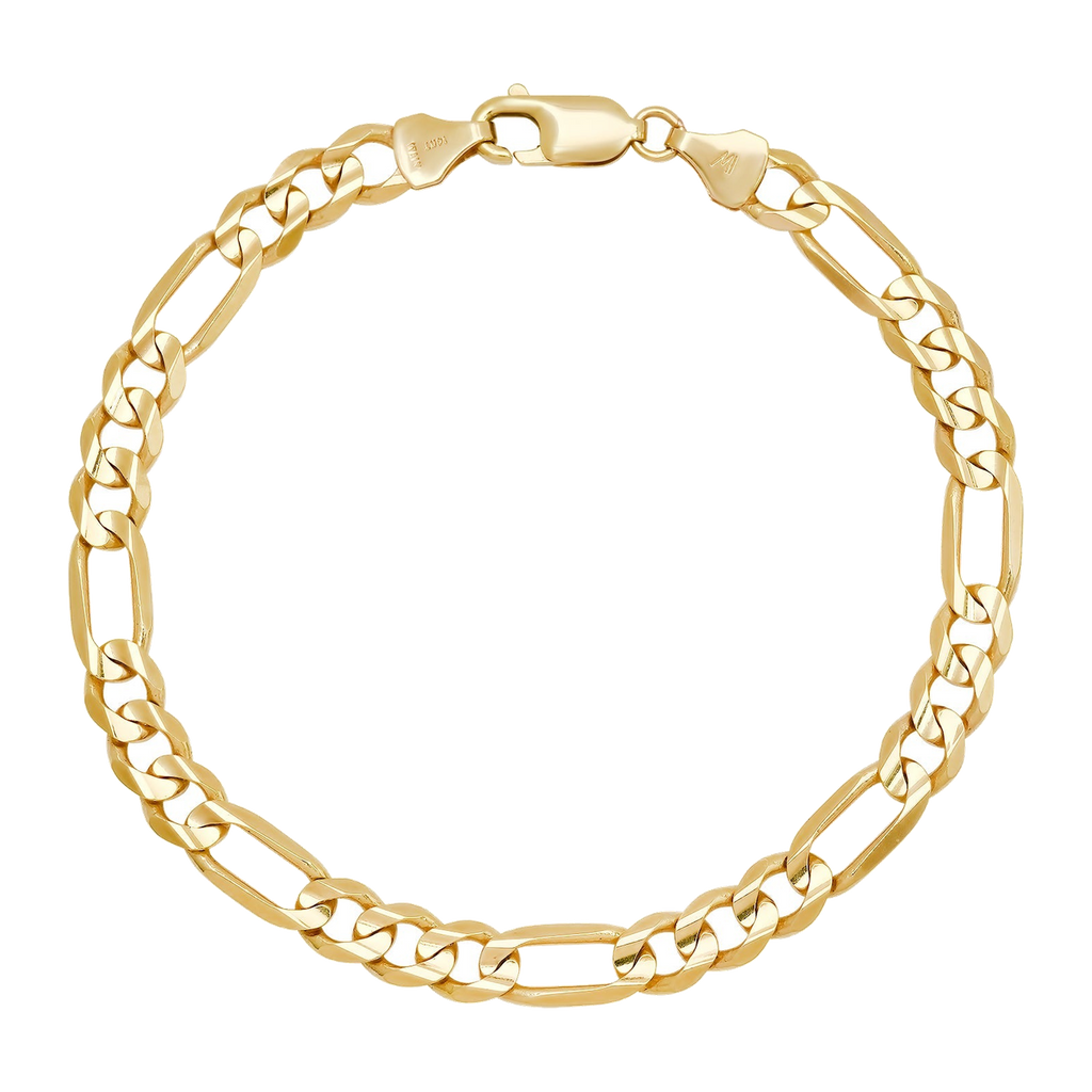 7MM Solid Figaro Bracelet — yellow gold